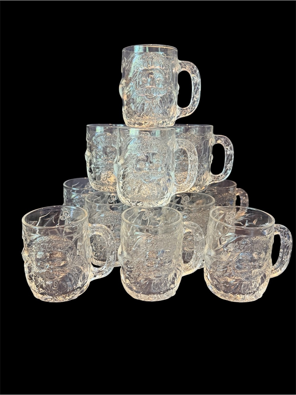 Vintage Luminarc Embossed Santa Mugs Set of 12